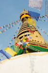 man climbing swoyambhu