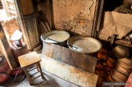 large pots of boiling milk